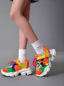 Contrast Color Running Shoes - Comfortable, Non-Slip, Durable, Suitable For Outdoor Running & Travel