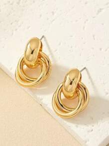 1 对时尚几何圆形耳环，适合女士，个性化设计简约耳钉