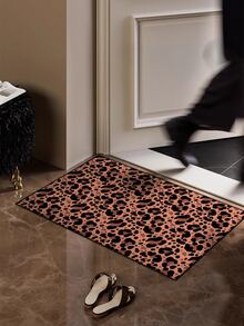 1 件天鹅绒 TPR 底豹纹地毯，质地柔软舒适，耐磨防污，适用于入口、客厅、卧室、厨房和其他地板 - 棕色 - 查看 2