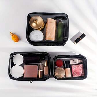 1 个透明方形防水手提包，大容量储物袋，个人便携式女士洗漱化妆品收纳袋，设计简约，携带方便，防漏，