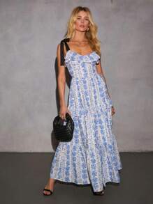 Summer Party Tiered Floral Maxi Dress - Blue - View 4