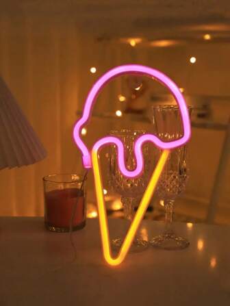 1pc Neon Ice Cream Sign LED Night Light, Ice Cream Emblem Decor Lamp, USB/Battery Powered, Wall Decor For Bedroom, Office, Party, Shop Window