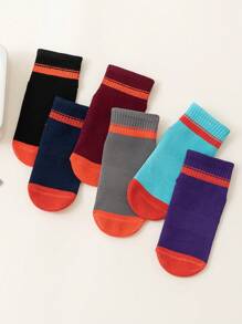 6 Pairs Mixed Color Anti-Slip Grip Socks For Toddlers Boys Girls, With Colorful Stripes, Suitable For Trampoline, Indoor, Home, Short Ankle Style, Elastic Cuff, Ideal For Spring, Autumn, Kids Children - Multicolor - View 5
