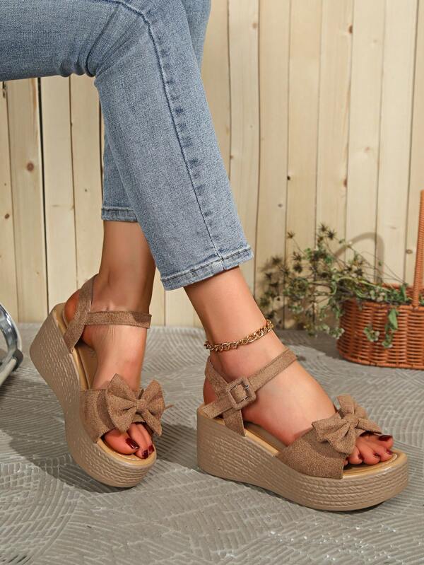 Fashionable Minimalist Thick-Sole Strap Sandals For Women, 7cm Bowknot Platform, Women's Sandals