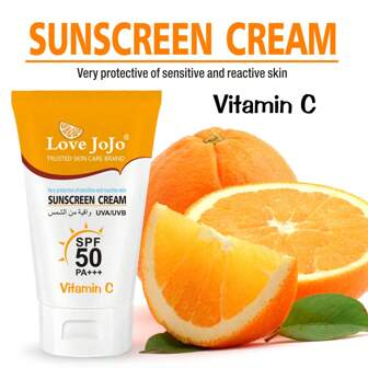 LoveJoJo 120ml 维生素C防晒霜，广谱SPF60PA+++，适合干性/油性皮肤，保湿防晒霜，防水防晒霜，适合所有皮肤类型