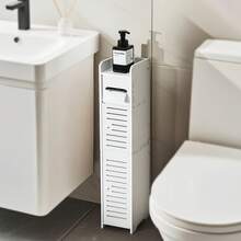 LOVEWE Slim PVC Bathroom Storage Cabinet - Space-Saving Toilet Paper Holder, Easy Assembly Durable For Narrow Spaces, Holiday Gift Option - 白色 - 查看 7