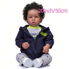 1PC 20 Inch /50 Cm Male Newborn Baby - Reborn Doll - Cute And Realistic Baby Toy, Long Curly Hair, Collectible Doll, With Stuffed Rabbit Doll, Halloween Christmas Birthday Gift - 藍色 - 查看 4