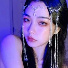 Vintage Handmade Water Drop Tassel Hair Accessories, Princess Rhinestone Forehead Chain Headpiece, Exotic Style Stage Face Veil Decoration, Jewelry , Wedding, Festival Outfits, Rave Accessories