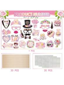 30pcs Wedding Party Photo Booth Props, Signs For Wedding Backdrop And Selfie Station, Pink Teal Selfie Wedding Photo Props For Wedding Party Supplies Decorations - Multicolor - View 4