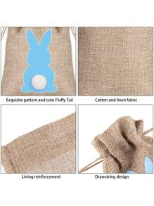 6/12个装复活节麻布抽绳礼品袋，复活节兔子麻布礼品袋带毛绒尾巴，复活节糖果袋，复活节派对用品 - 彩色 - 查看 7