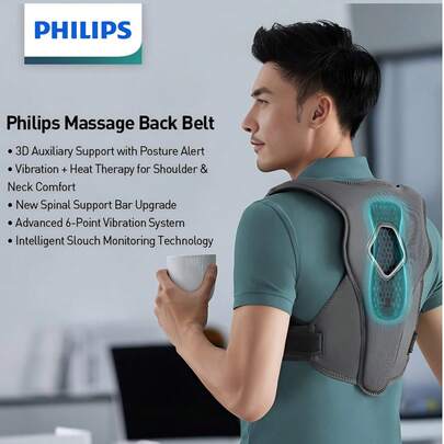 PHILIPS جهاز فيليبس لتدليك الرقبة والظهر قطعة واحدة، تذكير بتصحيح الوضعية لمن يعاني من الانحناء، يخفف من توتر العضلات في الكتف والرقبة، علاج بالحرارة والاهتزاز 6 نقاط تدليك، هدية مثالية للأصدقاء والأصدقاء PPM5601B مناسب للوالدين/الأصدقاء/النساء