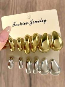 6-12 件简约几何水滴厚 C 形女士耳钉套装，优雅日常百搭珠宝和派对、周年纪念、约会配饰