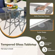 3-Piece Patio Furniture Set PE Wicker Conversation Bistro Set W/ A Tempered Glass Table - Navy - View 5