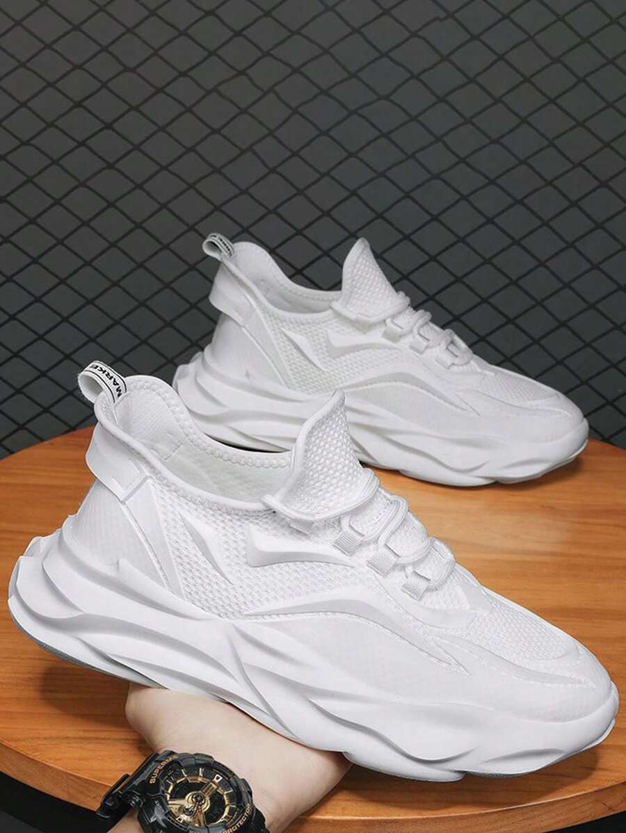 Zapatillas de deporte de malla transpirable de color sólido para hombre,Zapatillas de deporte antideslizantes cómodas,Zapatillas de deporte casuales para hombre,Zapatillas de deporte negras,blancas para deporte,trabajo y todos los días - Blanco - Ver 1