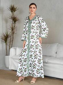 2025 New Arrival Green Print Arabic Style Dress For Women,Modest - Green - View 5