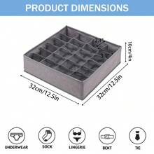 24 格袜子内衣收纳隔板，织物折叠抽屉收纳盒，用于梳妆台壁橱收纳盒和储物盒，用于整理袜子、内衣、领带（灰色） - 灰色 - 查看 8