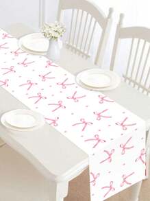 1pc Pink Bow Table Runner, Pink Bow Theme Birthday Party Table Decor, Wedding Dining Table Decoration, Holiday Party Background Supplies, Kitchen Dining Table Cloth, Room Decor, Party Scene Decoration, Party Gifts, Baby Shower Decoration, Birthday Gift - Pink Bow - View 2