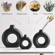 1pc Black Plastic Round Vase Ornaments, Simulation Dried Flower Decorative Vases, Flower Arrangement Art Vases, Simple Living Room Exhibition Hall Decoration, Home Decoration, Vases, Ornaments, Table Decoration.