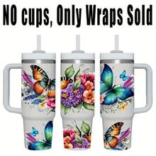 Butterfly And Floral Tumbler Wrap Transfer Paper Set, UV Printed 40OZ Insulated Cup Decals, Waterproof PVC, DIY Craft Supplies For Cups & Bottles, Ideal For Metallic Surfaces, Stripe Pattern - 1 Set Combo - Green - View 2