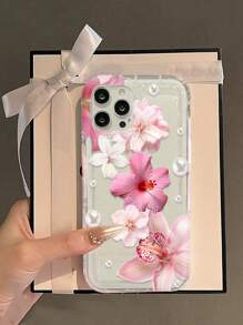Pink Flower Floral Print Clear Case Compatible With IPhone