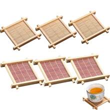3 件竹制井字棋杯垫、竹制茶壶杯垫、茶杯垫和茶杯架、复古中式茶具配件、婚宴和甜点托盘
