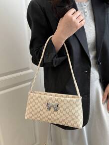 Fashion Women Bow Decor Shoulder Bag, Underarm Bag Square Bag