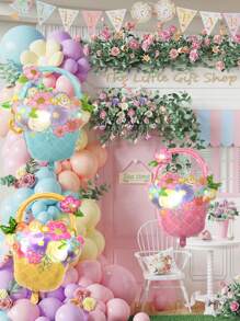 3 quả bóng bay hình giỏ hoa, màu hồng, vàng, xanh, trang trí tiệc Ngày của Mẹ - Nhiều màu - Xem 2