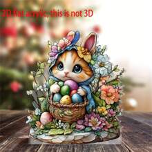 Easter Rabbit Ornament 2D Flat Acrylic Decorations Easter Eggs Bunny Desktop Decor Ornament Crafts - Colorful - View 3