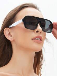 1 件装 女士 黑色方形 PC 镜框 撞色 全框 街头摄影 时尚眼镜