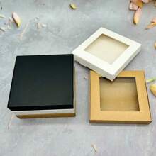 10pcs/Pack Kraft Paper PVC Window Display Gift Box For Hair Clips, Earrings, Necklaces, Kraft Paper Cardboard Packaging Box - 11.5x11x2cm Boxes - View 2