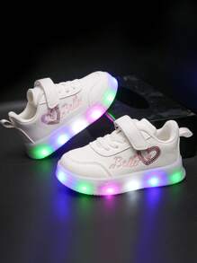 Zapatos de princesa con luces LED de moda para niñas, zapatillas deportivas casuales para niños, zapatos para niños pequeños y niños - Blanco - Ver 1