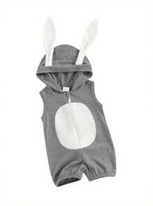 Infant Baby Easter Hooded Romper Cute Sleeveless Zip Up 3D Rabbit Ear Contrast Color Jumpsuit Toddler Clothes For Boys Girls Cute Style