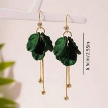 花瓣流苏耳环，2025 新款高端耳钩耳环，适合女士、婚礼和派对时尚珠宝 - 綠色 - 查看 6