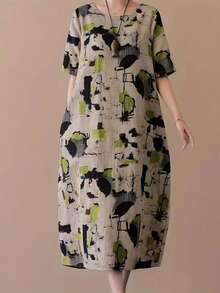 Summer Outfits For Women Elegant Casual Chic MIDI Skirt With Bright Abstract Print - Short Sleeve, Round Neck, Machine Washable, Perfect For Spring, Summer And Fall Events