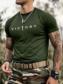 Camiseta casual de verano para hombre con cuello redondo, estampado de letras y hombros caídos, suelta, para otoño