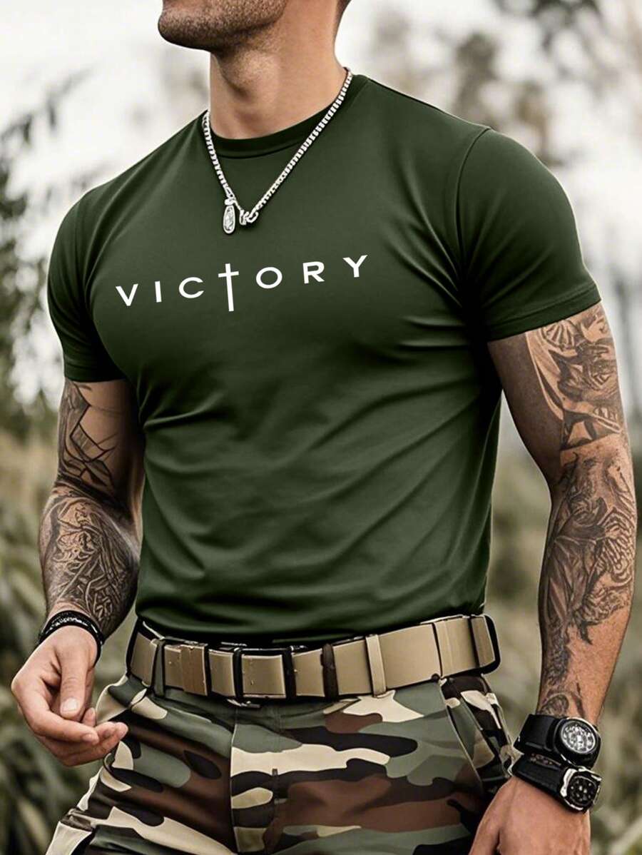 Camiseta casual de verano para hombre con cuello redondo, estampado de letras y hombros caídos, suelta, para otoño