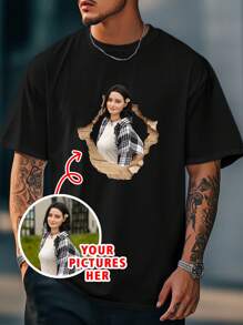 Customizable Personalized Fun Photo Men's T-Shirt, Customize Your Photo, Customize Selfie/Baby/Friend/Idol/Couple/Family/Party/School/Sport/Pet Love Photo Print, Business/Company Party Uniform, Birthday Gift, Holiday Gift, Party Gift, Wedding Gift, Friend Gift, Anniversary Gift