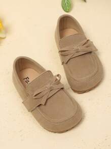 1 Pair Girls' Bow Hook And Loop Soft Comfortable Simple Retro British Style Flat Casual Shoes, Suitable For Spring And Autumn - Khaki - View 2