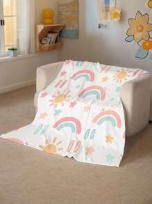 1 件彩虹太阳和星星印花柔软毛毯，适用于沙发、床、电视、婴儿推车、露营、旅行、度假、所有季节，多功能礼品毯，适用于家庭、办公室、午睡