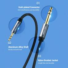 VENTION AUX 3.5mm 至 6.35mm 音频线 Hi-Fi 立体声 3.5mm 公头至 6.35mm 线 PVC+尼龙网状材质 兼容电脑、笔记本电脑、扬声器、手机、放大器、DVD、混音器、PS3/4、吉他、开关 - 灰色 - 查看 7