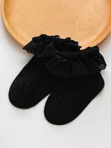 1 Pair Black Soft Breathable Fashion Princess Style Cute Baby Socks For Little Girls, Suitable For Dancing, Casual, Vacation And Daily Wear