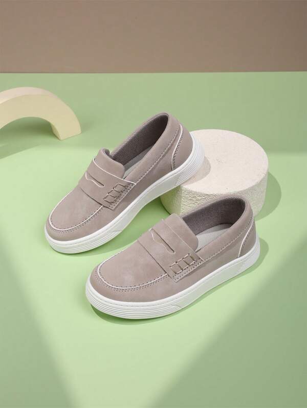 Kids Anti-Slip Classic Fashion Flat Shoes, Gradient PU Soft Leather Slip-On Loafers, Lively Simple Comfortable Soft Breathable Non-Slip Easy Wear Loafers For Boys And Girls Students Sports