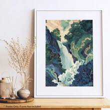 1 pièce œuvre d'art murale en canevas pop sans cadre colorée, affiche d'art mural de paysage de cascade japonaise Ukiyo-e de Hokusai, impression bleue et verte, décoration de maison japonaise