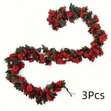 3 件人造牡丹花环，98.42 英寸/250 厘米长，适合圣诞节、万圣节、情人节、母亲节、婚礼拱门、家庭、花园、楼梯、商店、餐厅塑料花卉装饰 - 无需电源或电池 - 彩色 - 查看 14