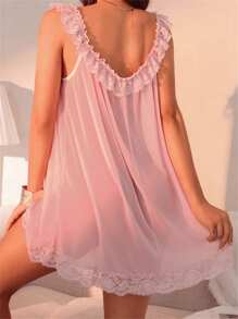 Women's Sleepwear Lace Nightdress Lace Trim Sleep Dress Vintage Nightgown Loungewear Pajamas With Briefs - 粉色 - 查看 6