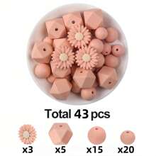 43 件雏菊/圆形/六角形单色 DIY 串珠套装，12/15/17/22mm 硅胶珠，包括串珠笔/钥匙链配件，男女通用手工礼物，非常适合学生/白领/手工艺爱好者 - 圓形六角形雛菊花朵單色組合套裝 - 查看 11