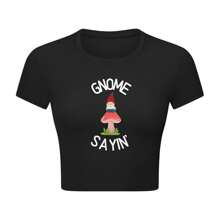 Women's Crop Top T-Shirt - 'Gnome Sayin' Funny Graphic Design In Black