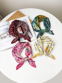 1 件装新款皱褶围巾小方丝巾 70 厘米印花小丝巾，女士新款缎面褶皱围巾