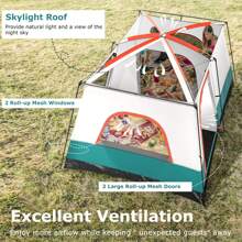 8-Person Camping Tent W/ Porch Large Family Cabin Tent W/ 2 Rooms 2 Doors Green - 綠色 - 查看 7