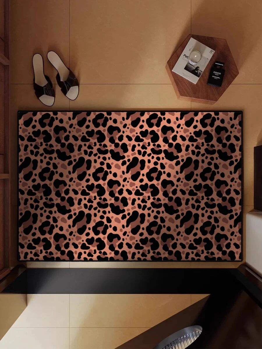 1 件天鹅绒 TPR 底豹纹地毯，质地柔软舒适，耐磨防污，适用于入口、客厅、卧室、厨房和其他地板 - 棕色 - 查看 1